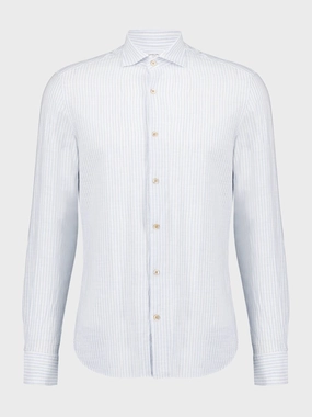 White & Light Blue Striped Cotton-Linen Shirt Suits Mens - men's suits outlet