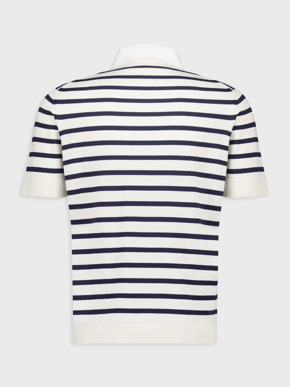 White and Navy Blue Striped Polo Sweater Short Sleeve