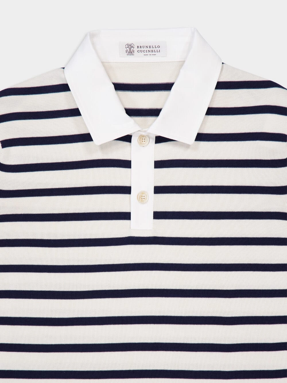 White and Navy Blue Striped Polo Sweater Short Sleeve