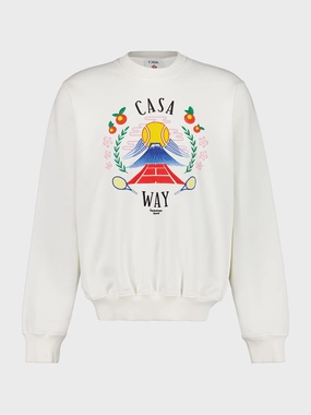 White Casa Way Mountain Print Sweatshirt Tops Mens - thermal tops