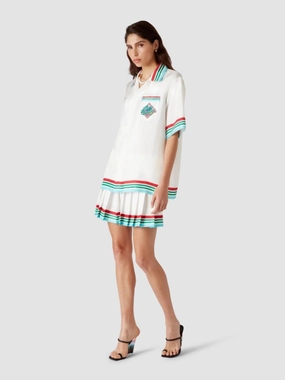 White Casa Way World Series Pleated Silk Skirt womens slacks clearance