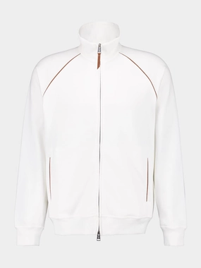 White Cotton Zip-Up Sweatshirt Tops Mens - thermal tops