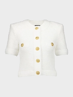 White Cropped Tweed Cardigan Knitwear Womens - women's knitwear cheap