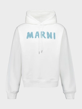 White Hooded Cotton Sweatshirt with Logo Tops Mens - thermal tops