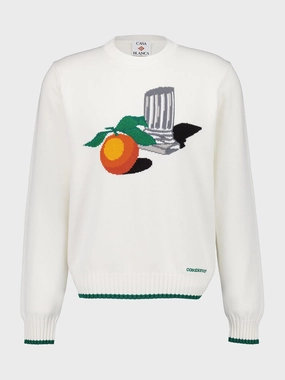 White Intarsia Cotton Jumper Knitwear Mens - men's sweaters sale