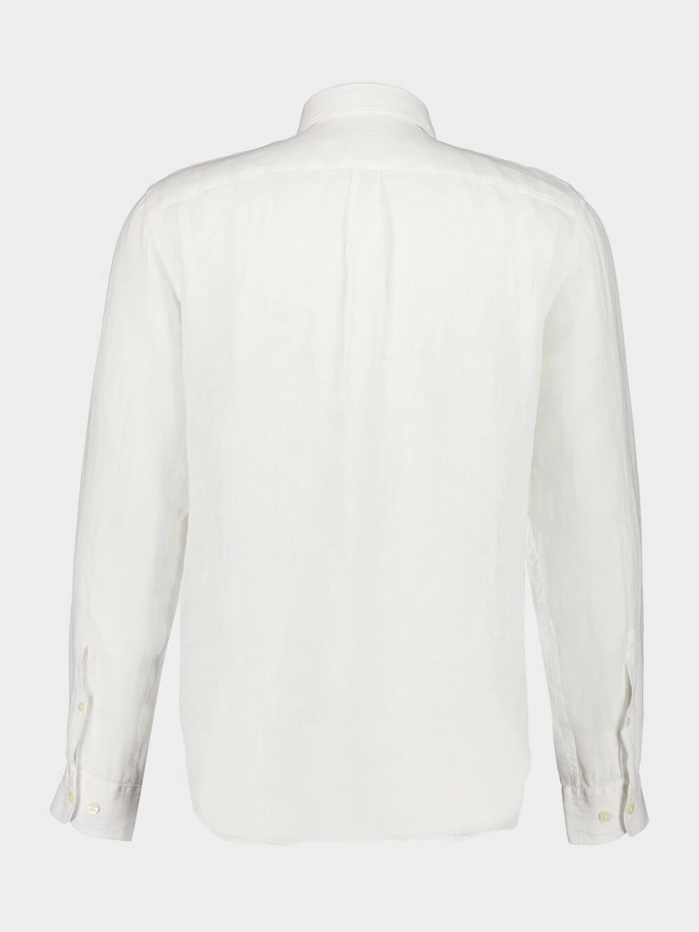 White Long-Sleeve Regular Fit Linen Shirt
