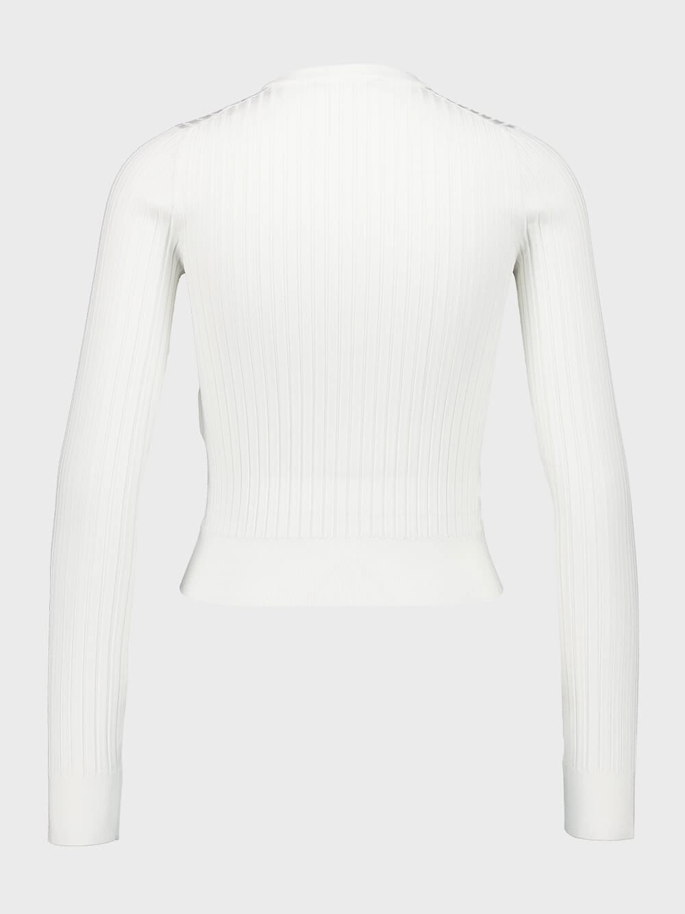 White Ribbed Viscose Sweater with Metal Logo Pin