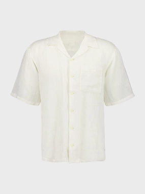 White Short-Sleeve Relaxed Fit Linen Shirt Tops Mens - graphic tees sale