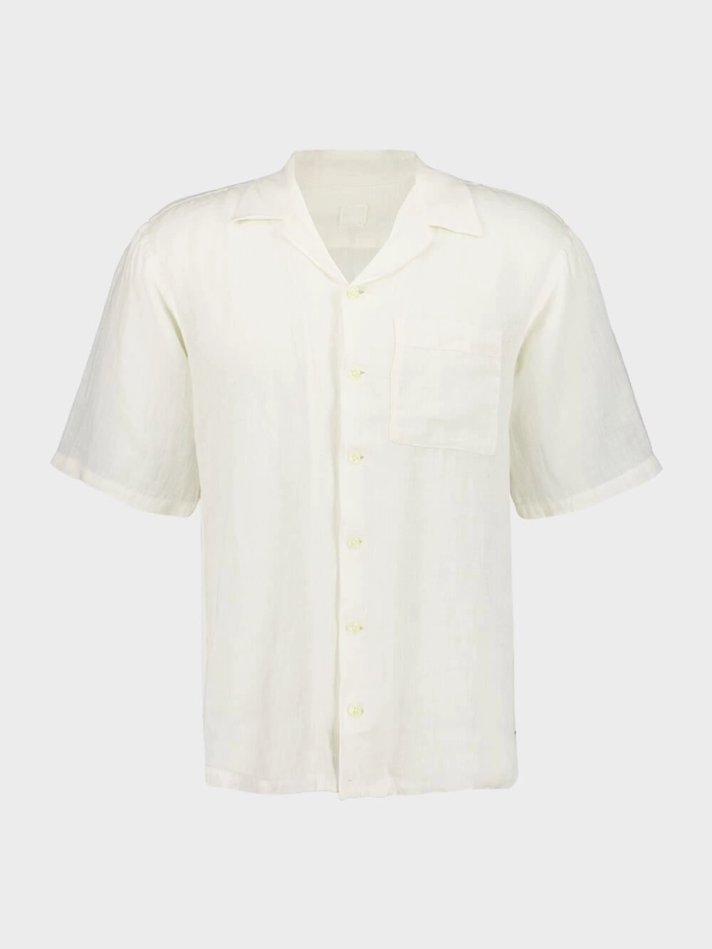 White Short-Sleeve Relaxed Fit Linen Shirt Tops Mens - graphic tees sale