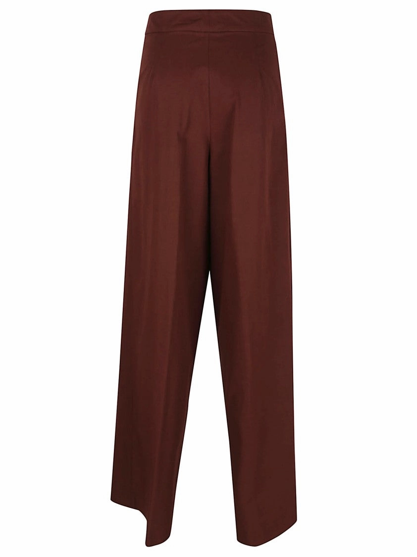 Wide Brown Cotton Trousers With Front Pleats
