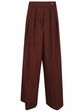 Wide Brown Cotton Trousers With Front Pleats womens lounge pants clearance