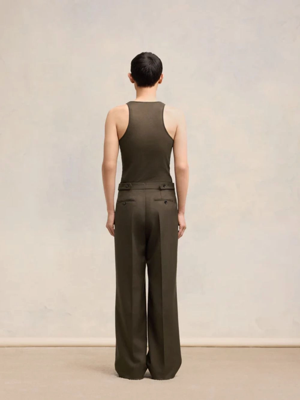 Wide Fit Dark Coffee Wool Trousers