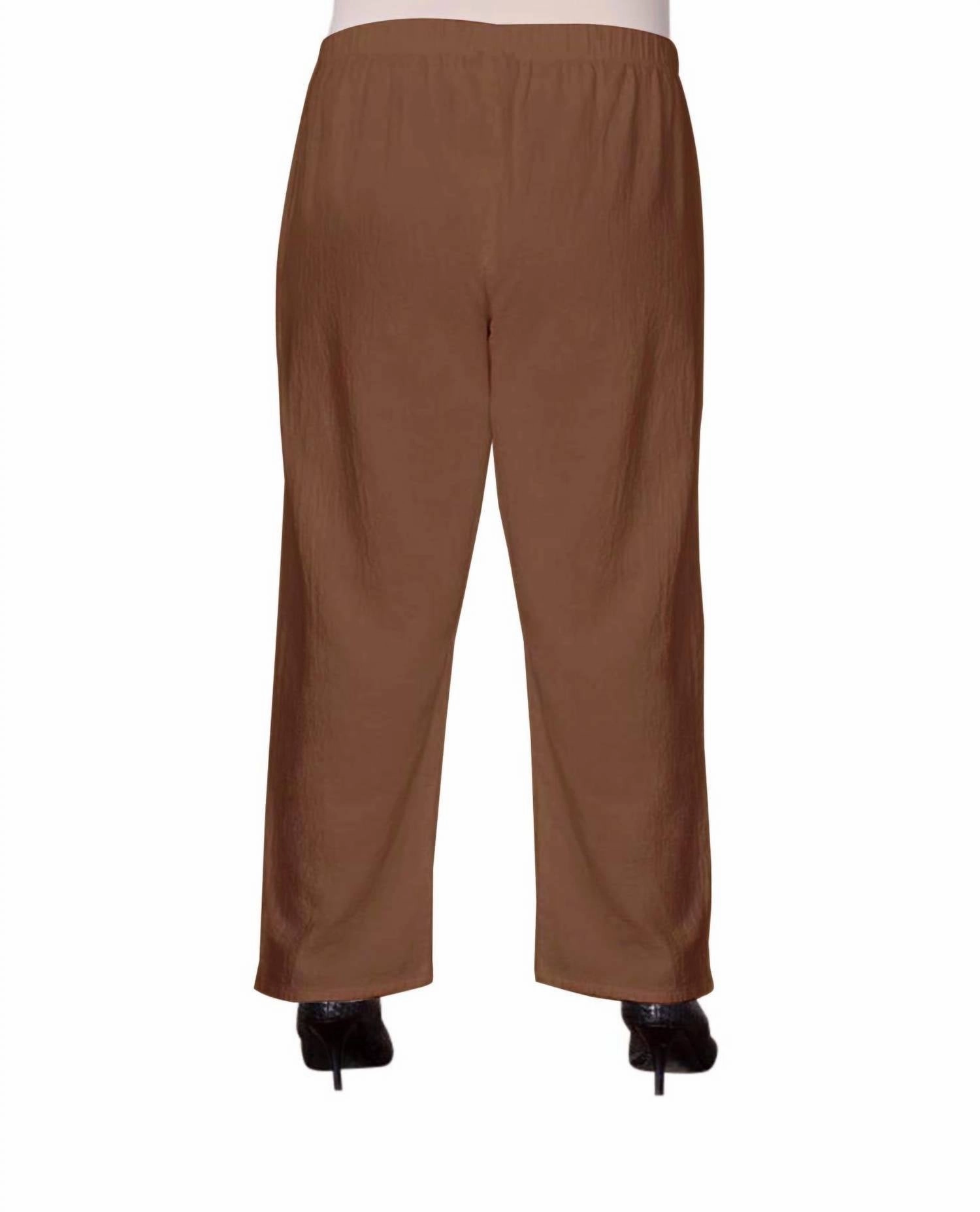 Wide Leg Crinkle Cotton Pants - Plus In Brown