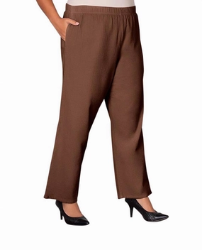 Wide Leg Crinkle Cotton Pants - Plus In Brown bottoms for women sale