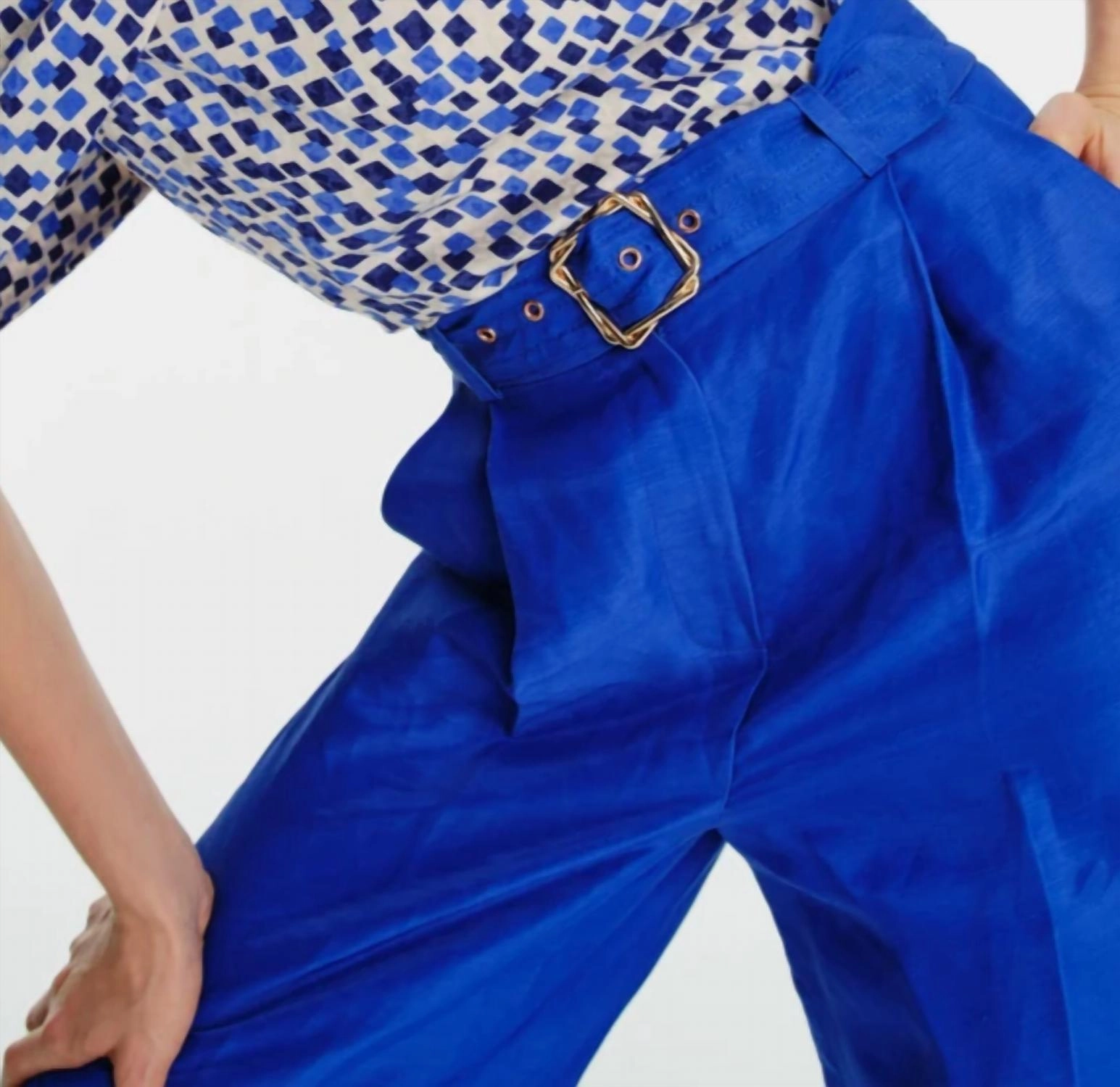 Wide Leg Linen Blend Pants In Sax