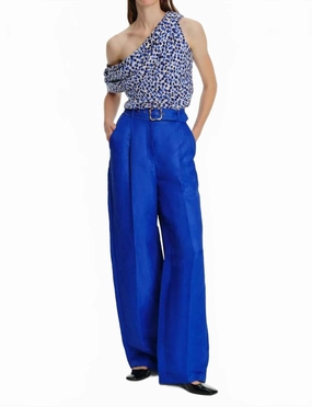 Wide Leg Linen Blend Pants In Sax womens denim shorts discount