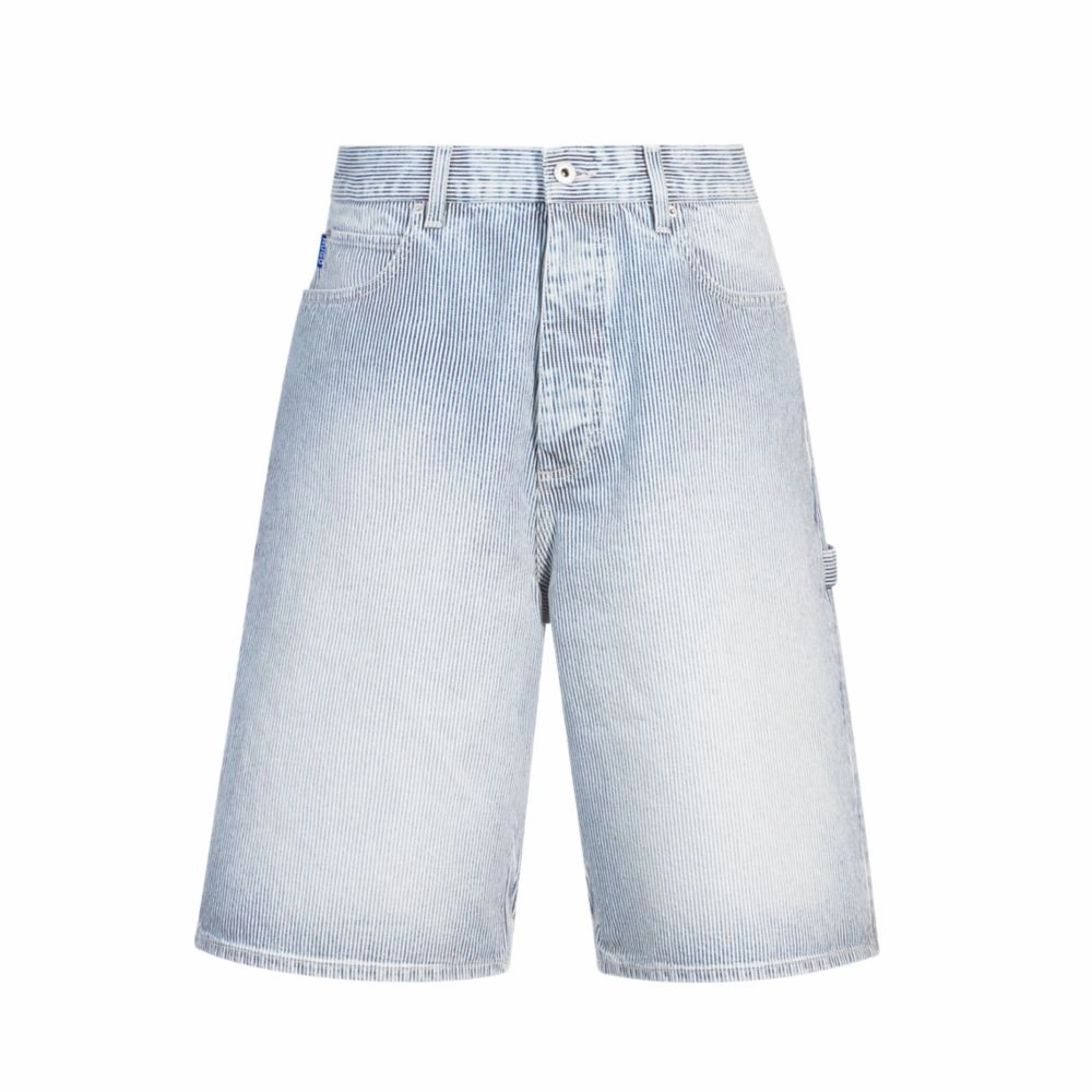 Wide-leg shorts in striped blue denim