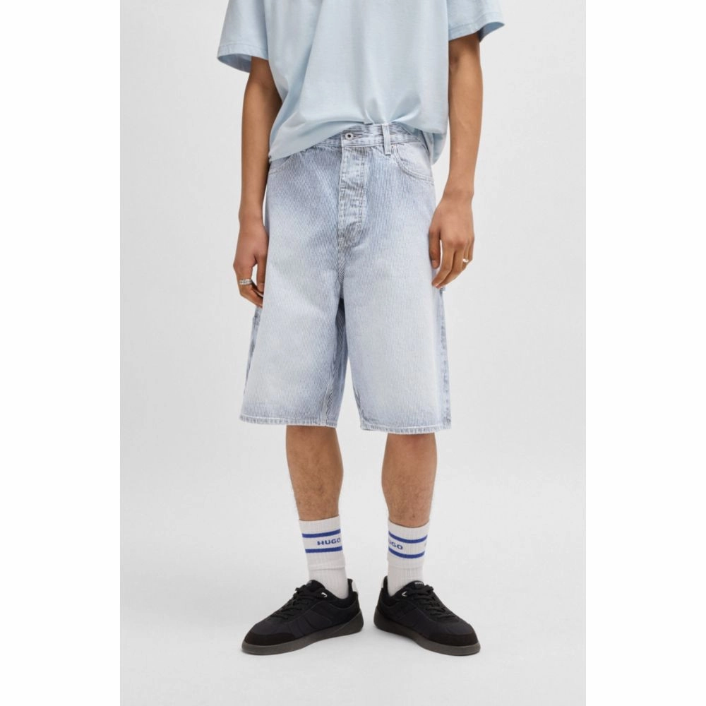 Wide-leg shorts in striped blue denim
