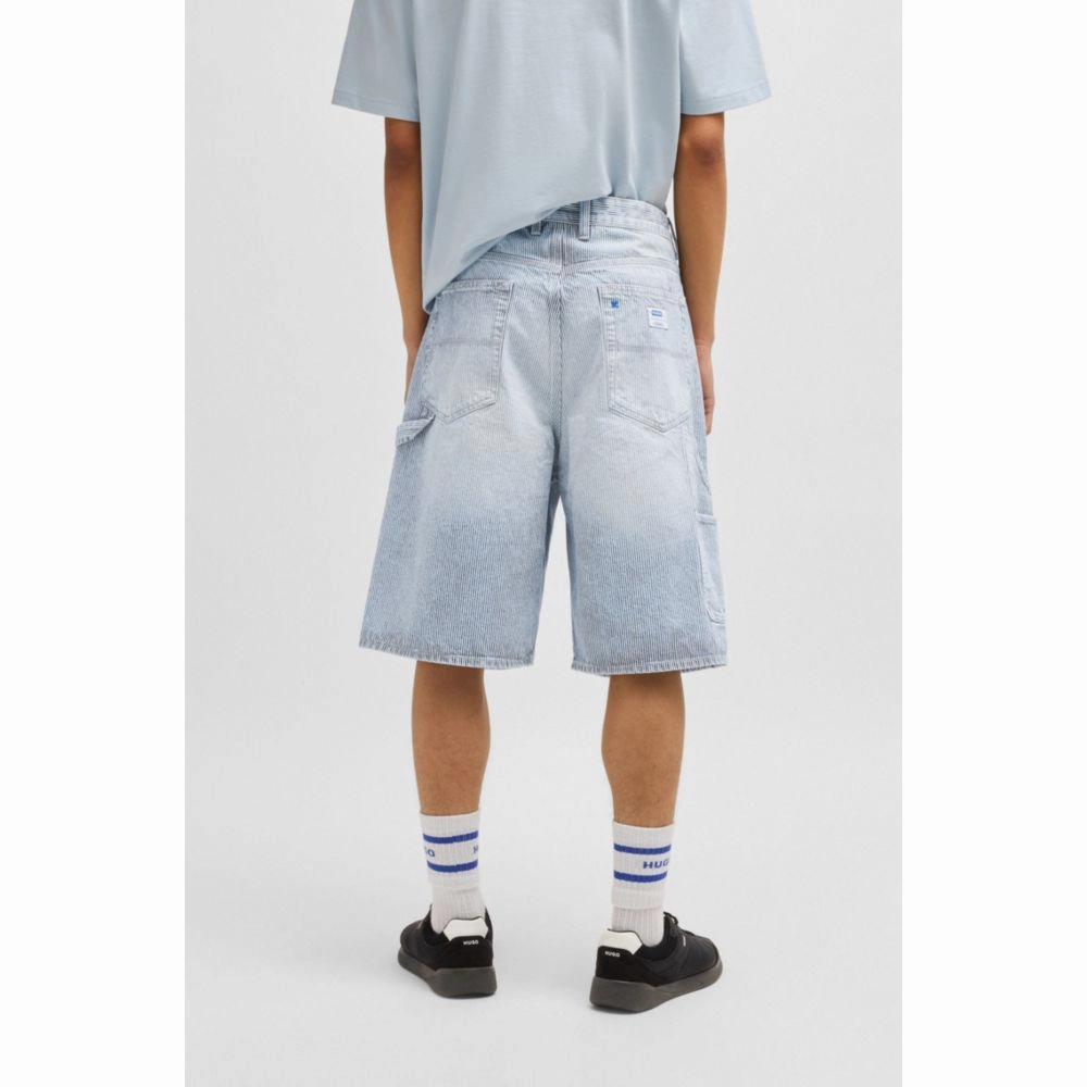 Wide-leg shorts in striped blue denim