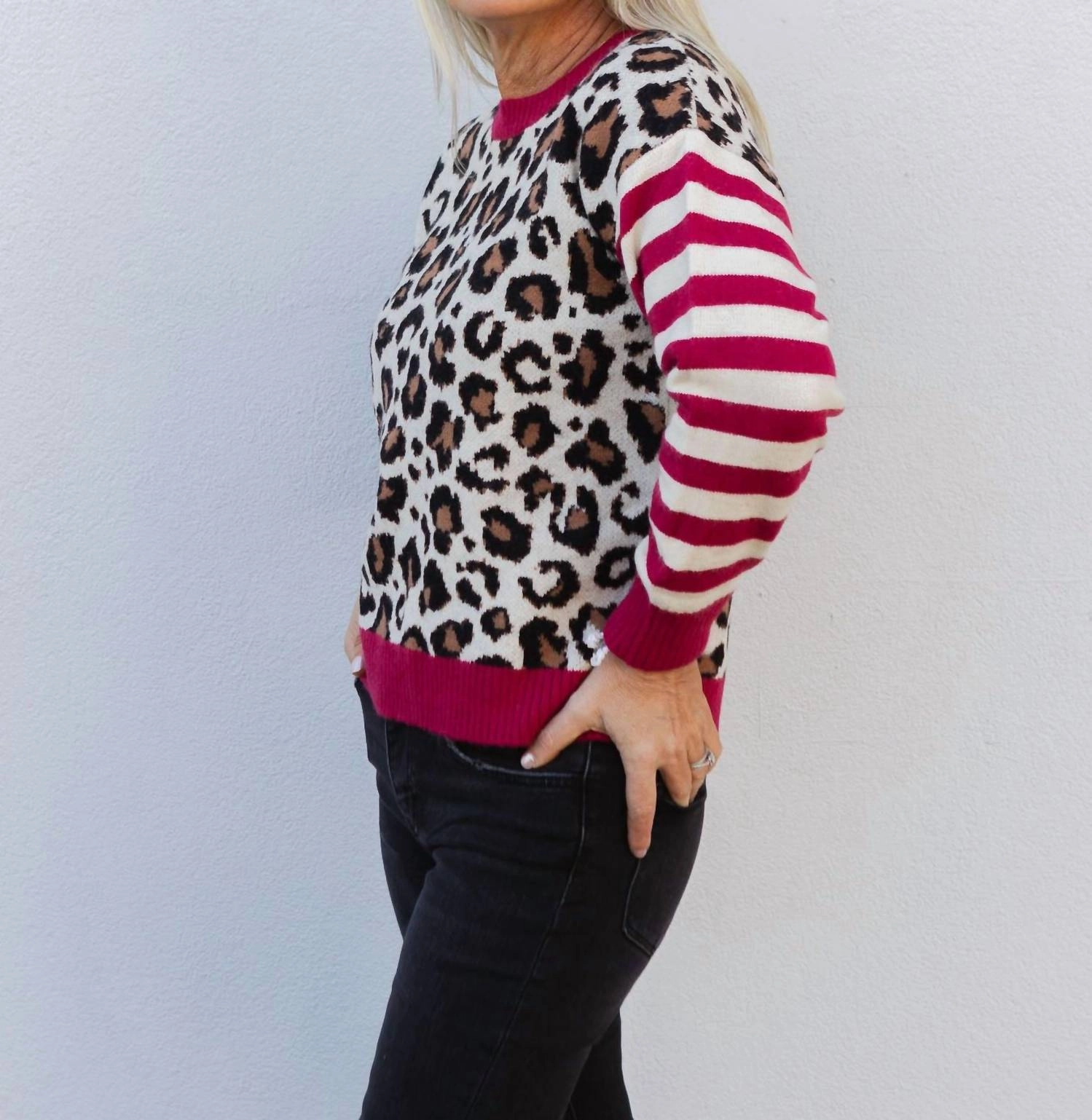 Wildly Underrated Striped Sweater In Leopard