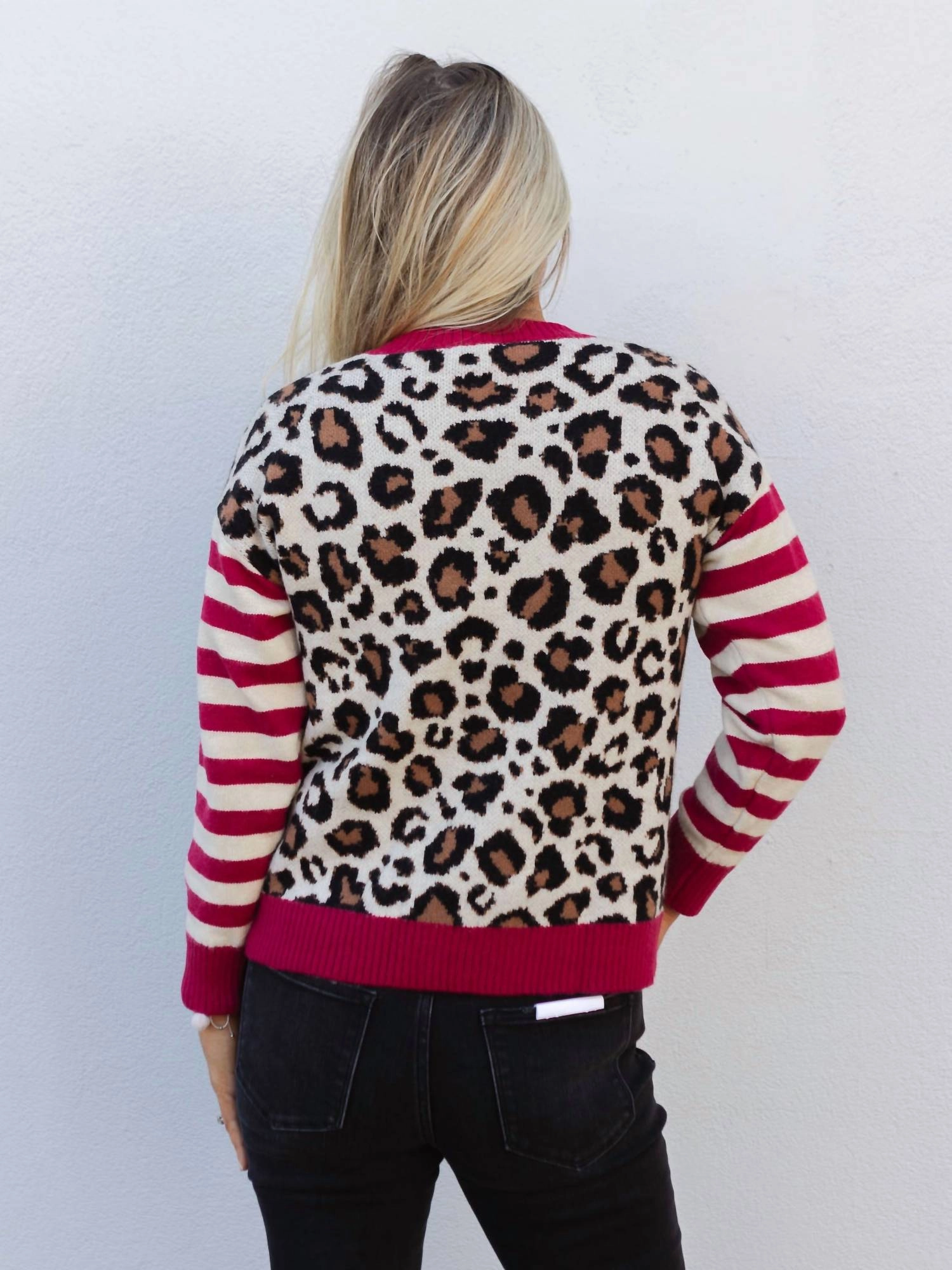 Wildly Underrated Striped Sweater In Leopard