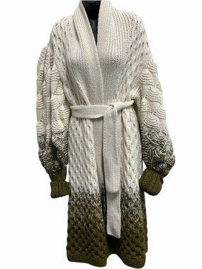 Women's Eva Cashmere Coat In Off White & Olive Tops Womens - high-neck blouses