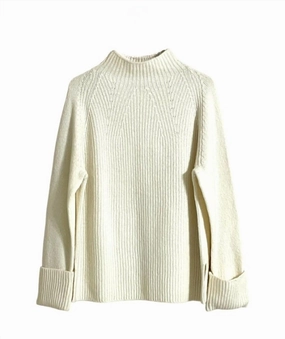 Women's Funnel Neck Long Sleeve Rolled Cuffs Sweater In Ivory Tops Womens - sheer tops clearance