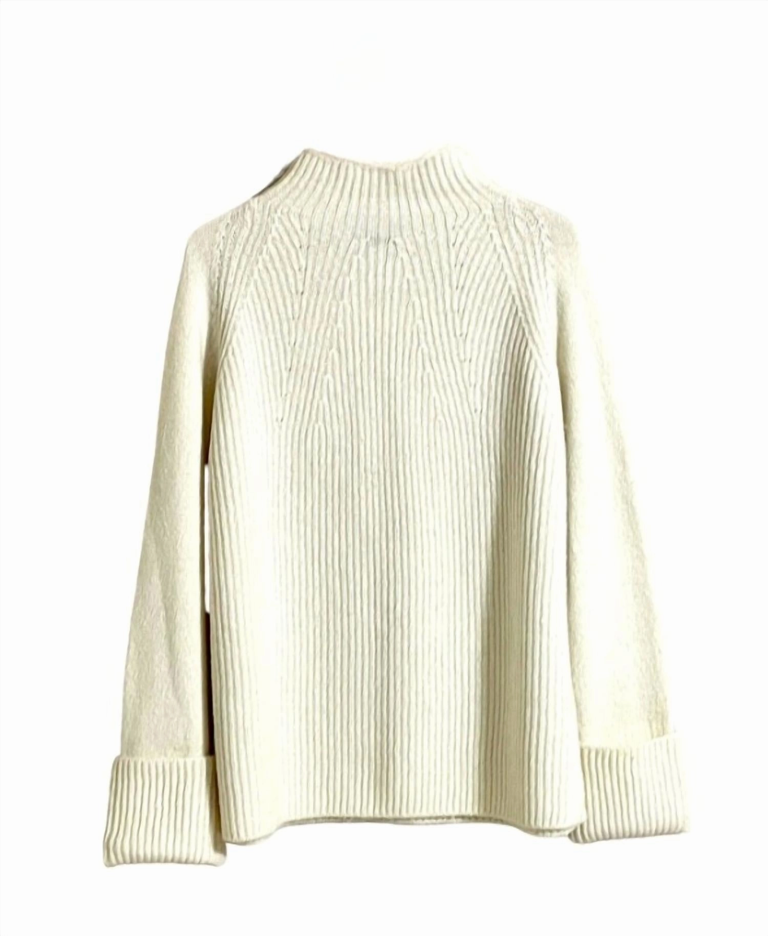 Women's Funnel Neck Long Sleeve Rolled Cuffs Sweater In Ivory