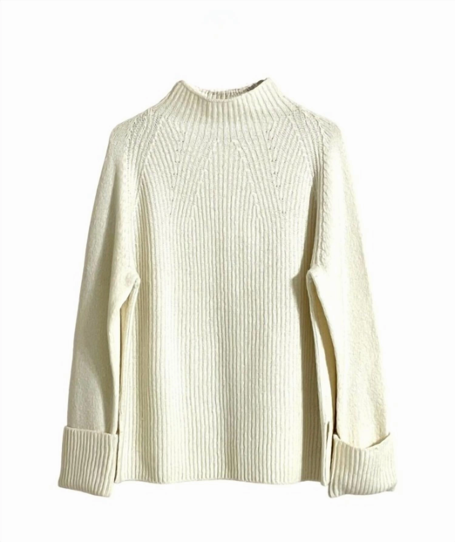 Women's Funnel Neck Long Sleeve Rolled Cuffs Sweater In Ivory Tops Womens - sheer tops clearance