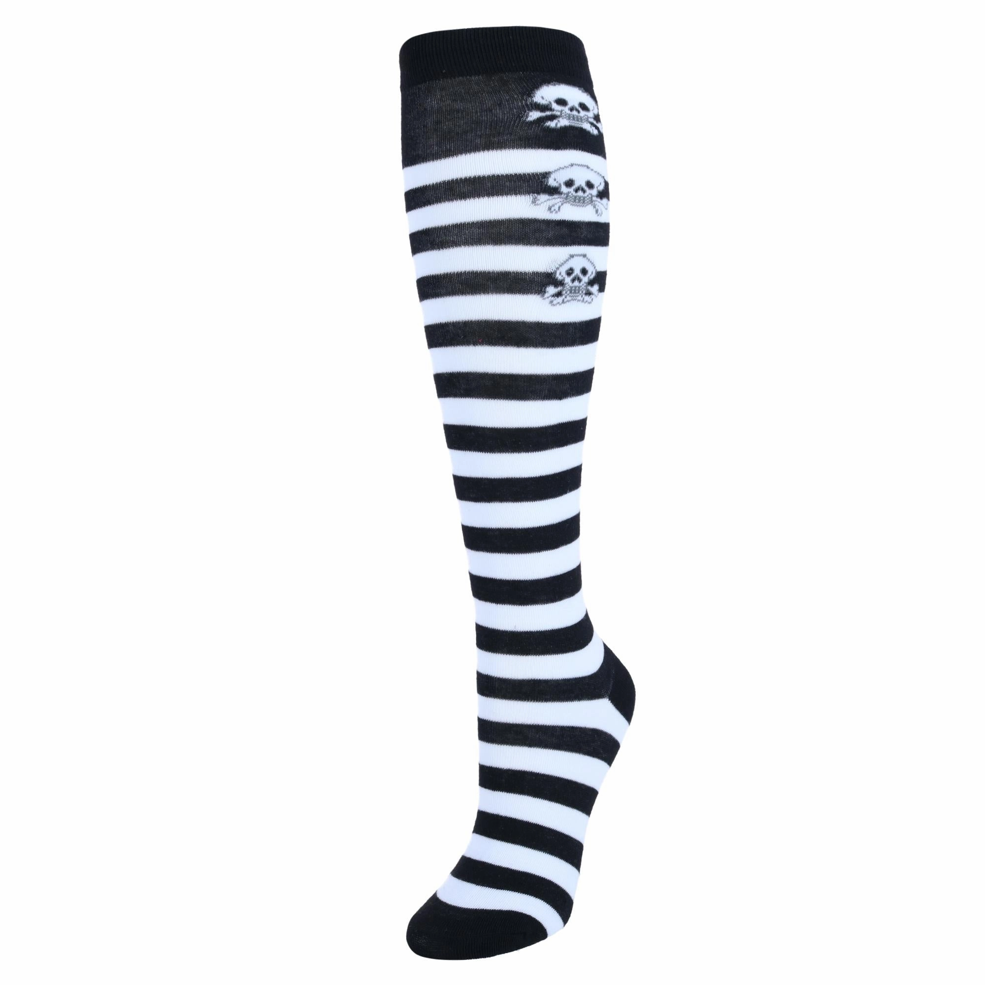Women's Gothic Skull Striped Knee-High Socks (1 Pair)