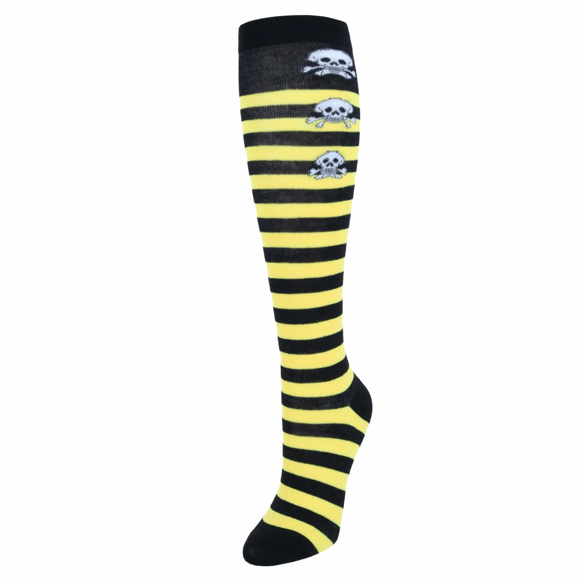 Women's Gothic Skull Striped Knee-High Socks (1 Pair)