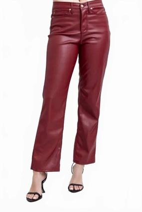 Women's High Waist Tummy Control Faux Leather Straight Pants - Plus In Red womens high-waisted pants online
