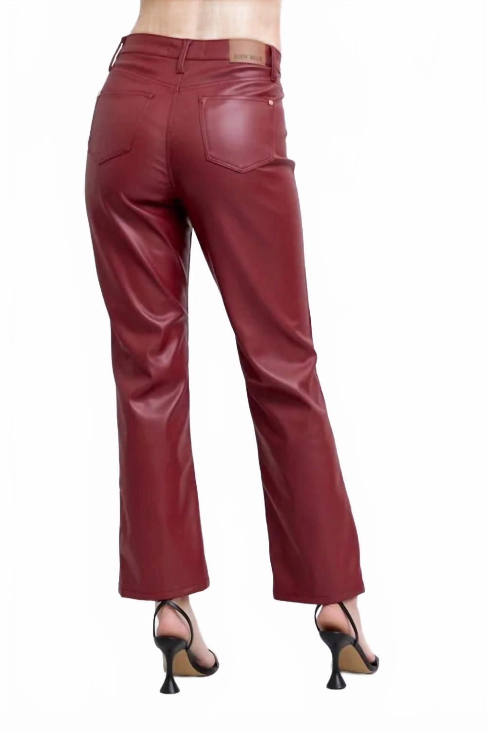 Women's High Waist Tummy Control Faux Leather Straight Pants - Plus In Red