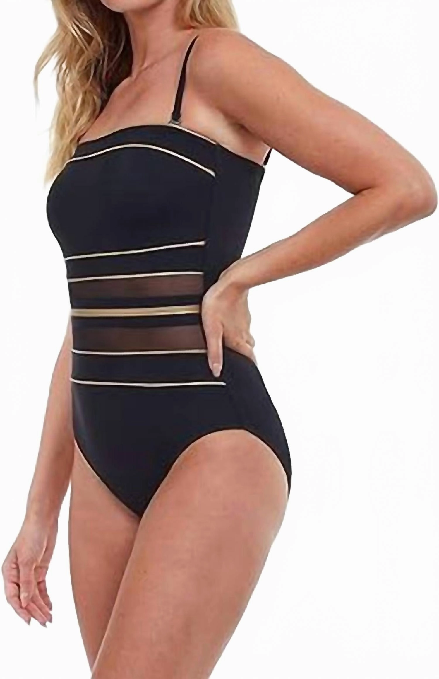 Women's Onyx Bandeau One Piece Swim In Black/gold