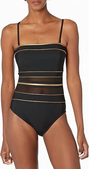 Women's Onyx Bandeau One Piece Swim In Black/gold Swim Womens - underwire swimsuits