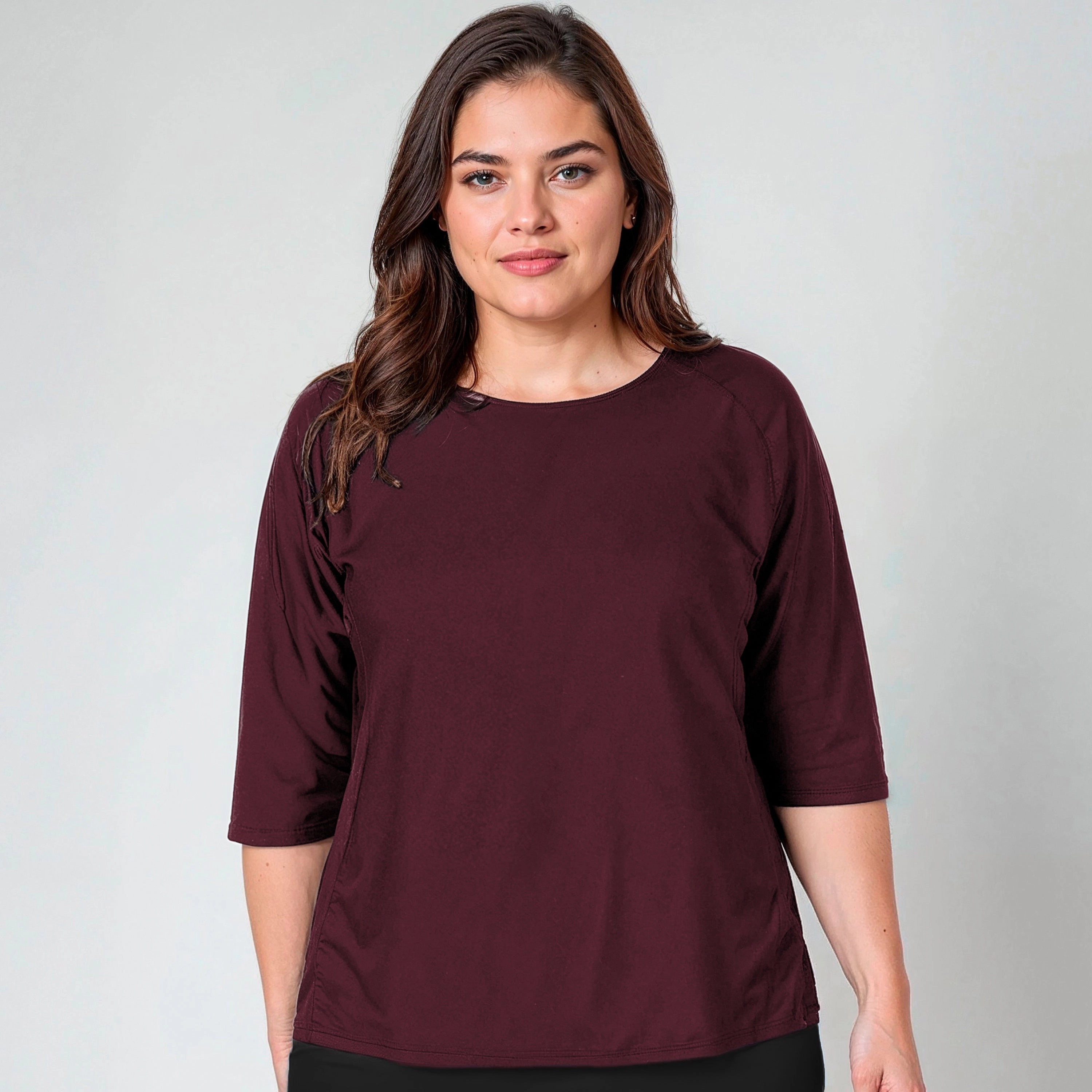 Women's Plus Loose Fit 3/4 Sleeve Rash Guard Margaux Swim Top