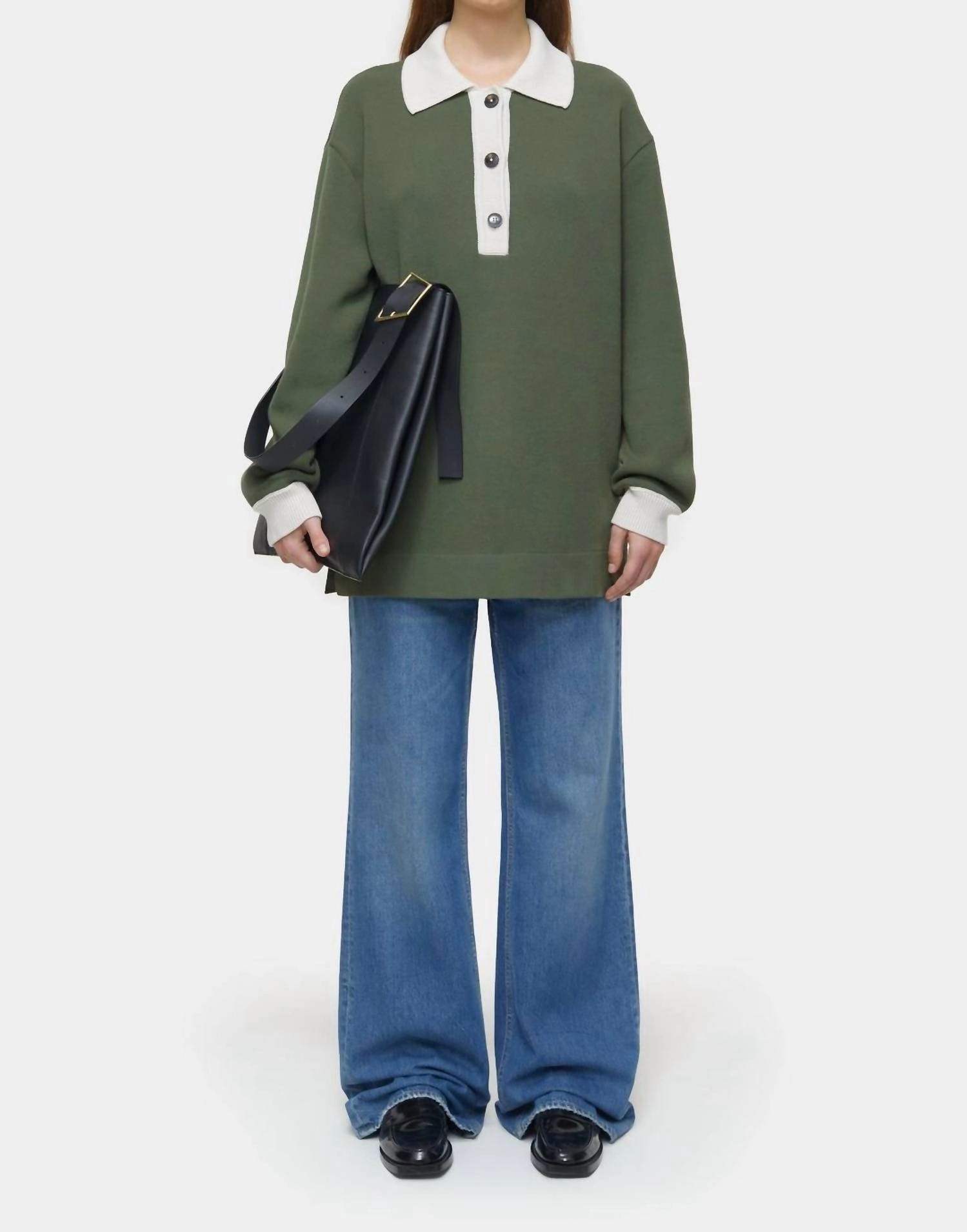 Women's Polo Shirt In Two-Tone In Green Weed