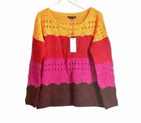 Women's Striped Oversized Knit Sweater In Orange Tops Womens - high-neck blouses