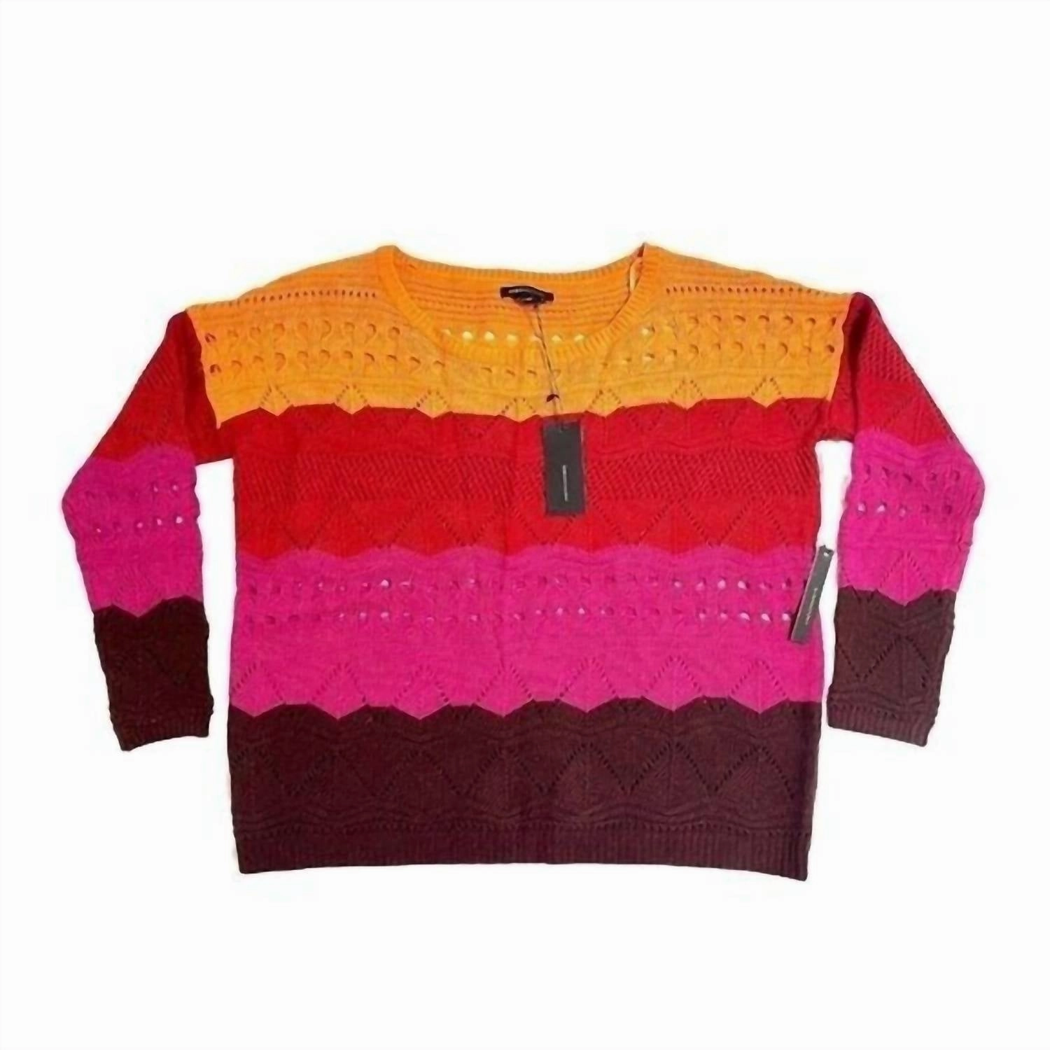 Women's Striped Oversized Knit Sweater In Orange