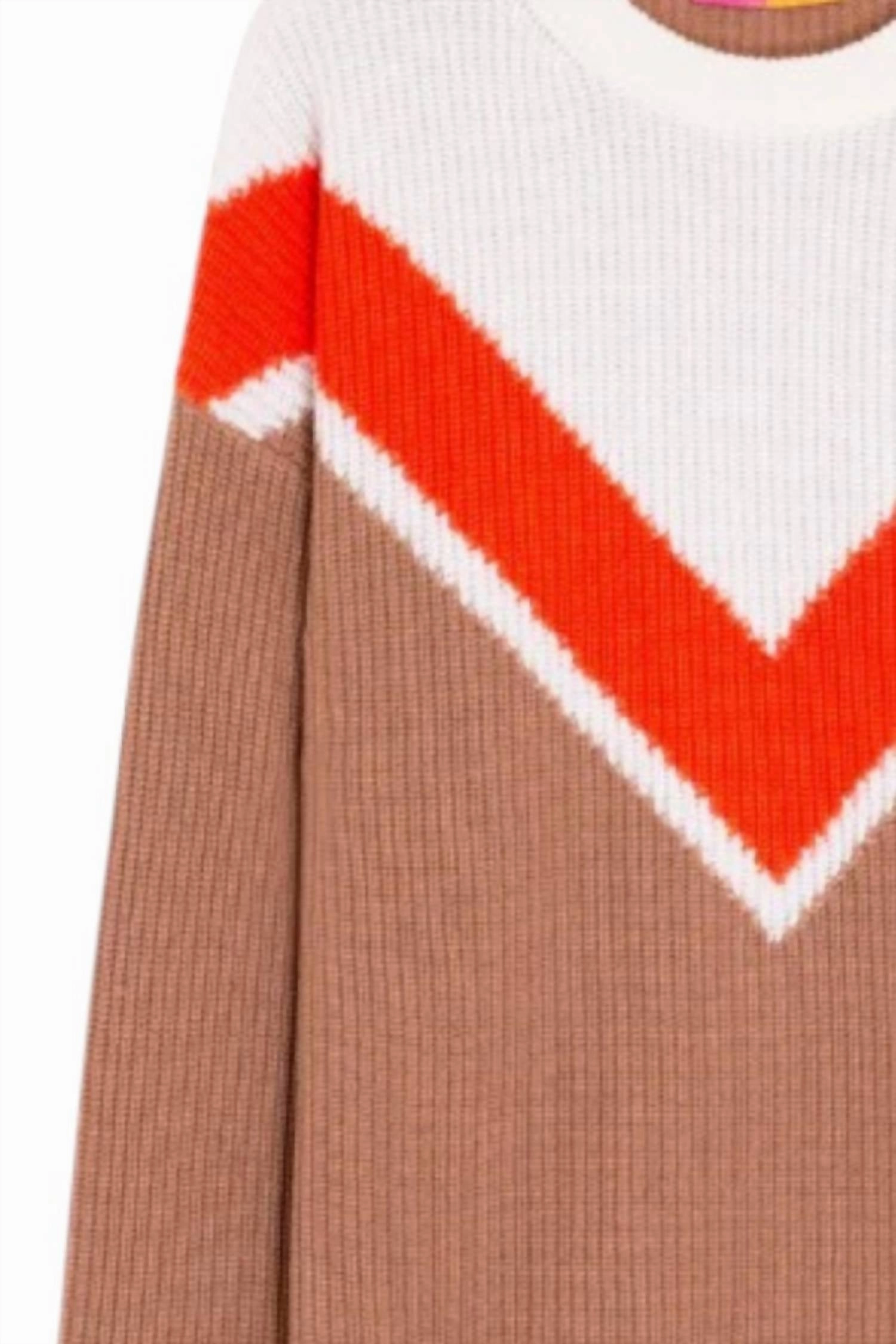 Women's V-Ribbed Round Neck Sweater In Beige