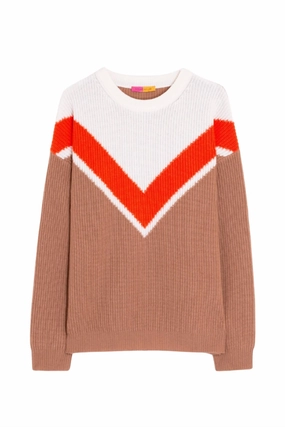 Women's V-Ribbed Round Neck Sweater In Beige Tops Womens - ruffle blouses