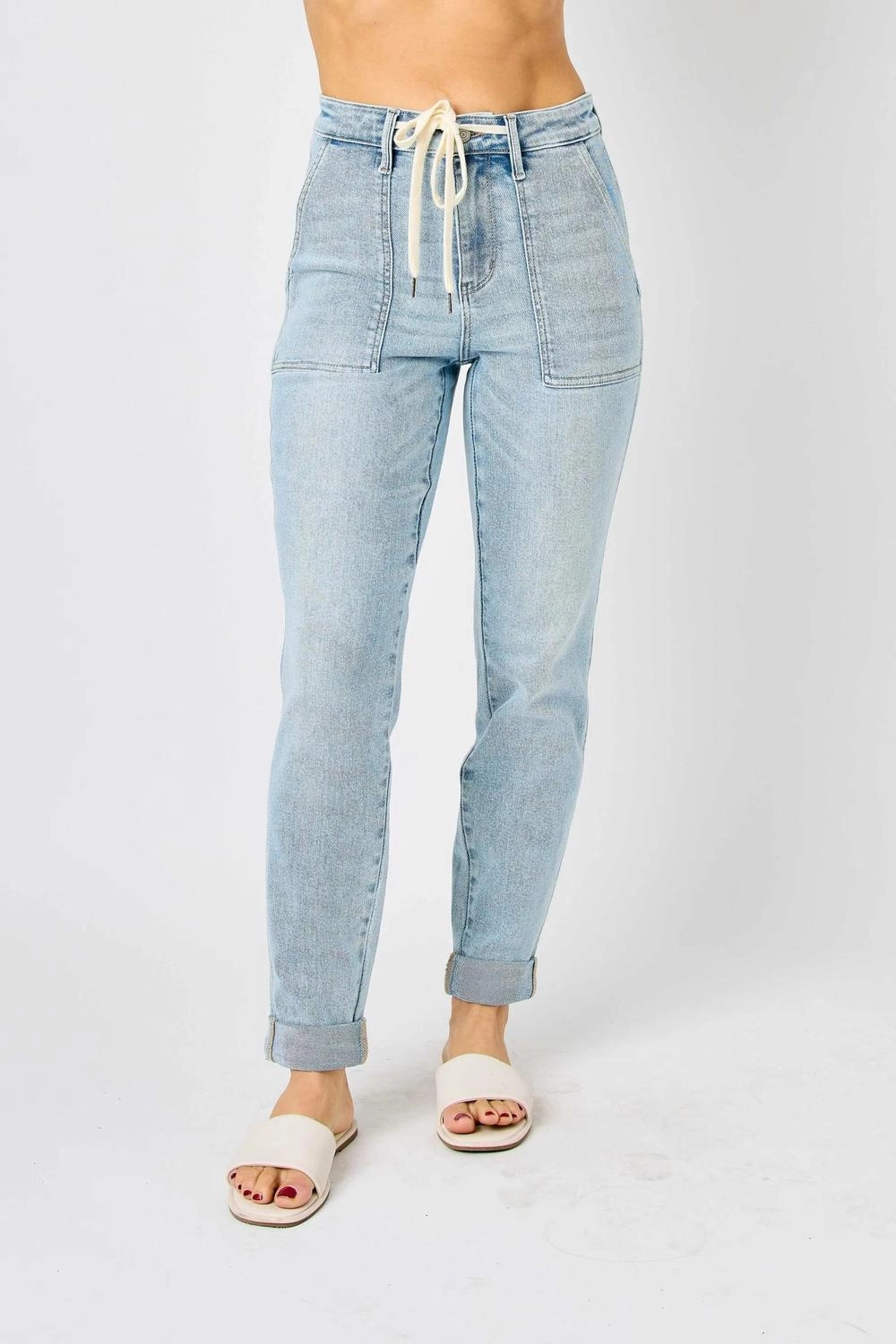 Women's Vintage Double Cuff Jogger In Light Wash womens denim shorts discount