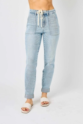 Women's Vintage Double Cuff Jogger In Light Wash womens denim shorts discount