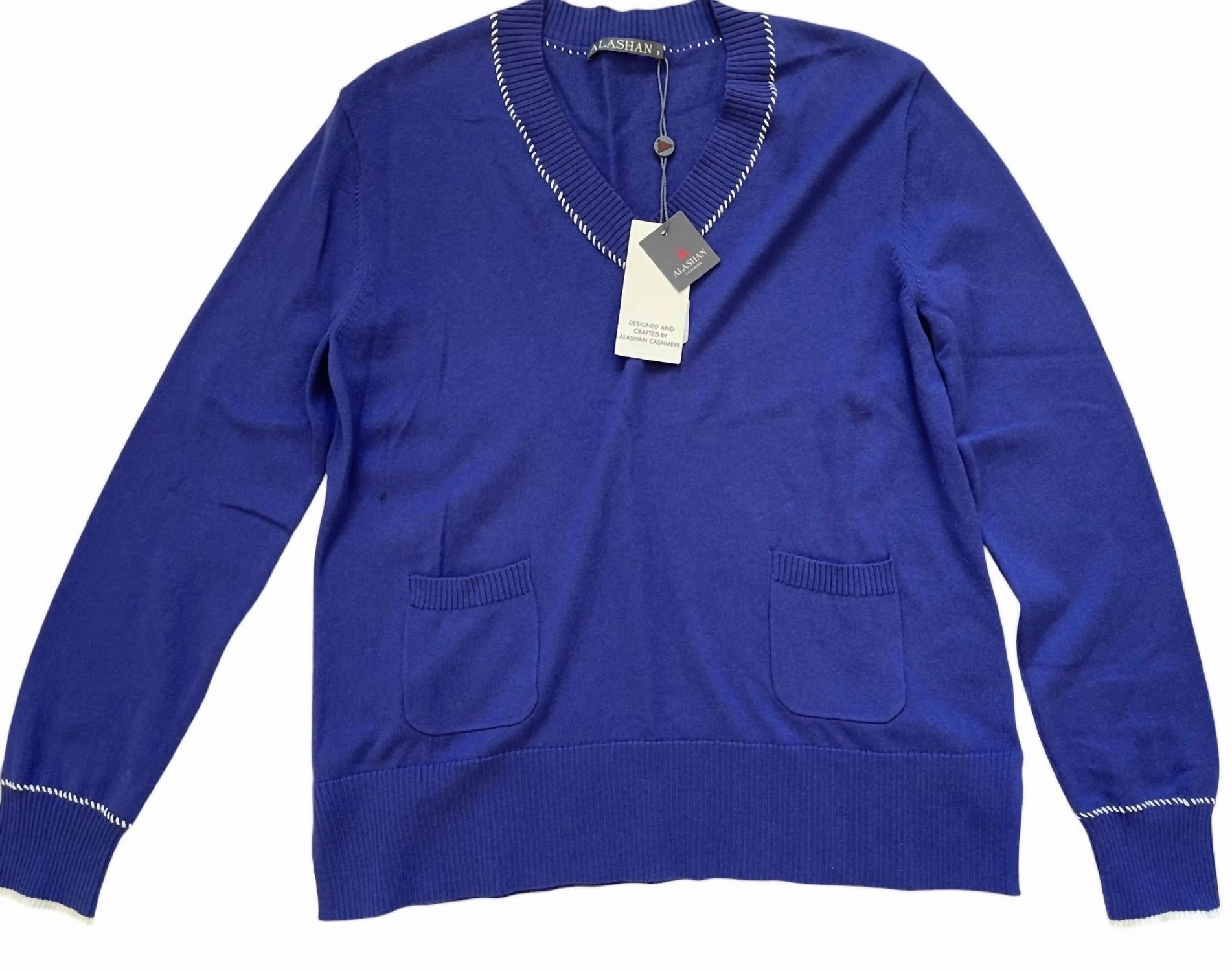 Women's Whip Stitch Long Sleeve V Neck Sweater In Montauk Tops Womens - puff-sleeve tops