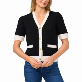 Womens Contrast Trim Knit Cardigan Sweater Tops Womens - cold-shoulder tops