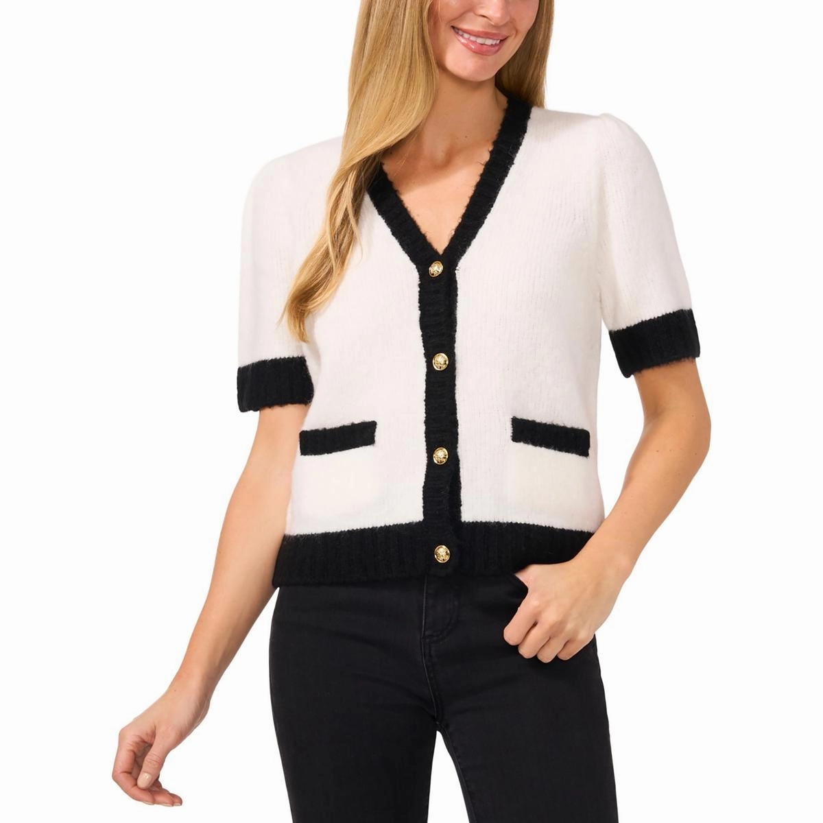 Womens Contrast Trim Knit Cardigan Sweater