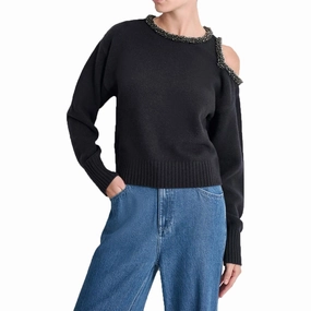 Womens Embellished Knit Pullover Sweater Tops Womens - cold-shoulder tops