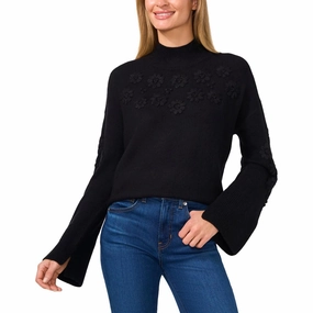 Womens Embroidered Ribbed Knit Mock Turtleneck Sweater Tops Womens - cold-shoulder tops