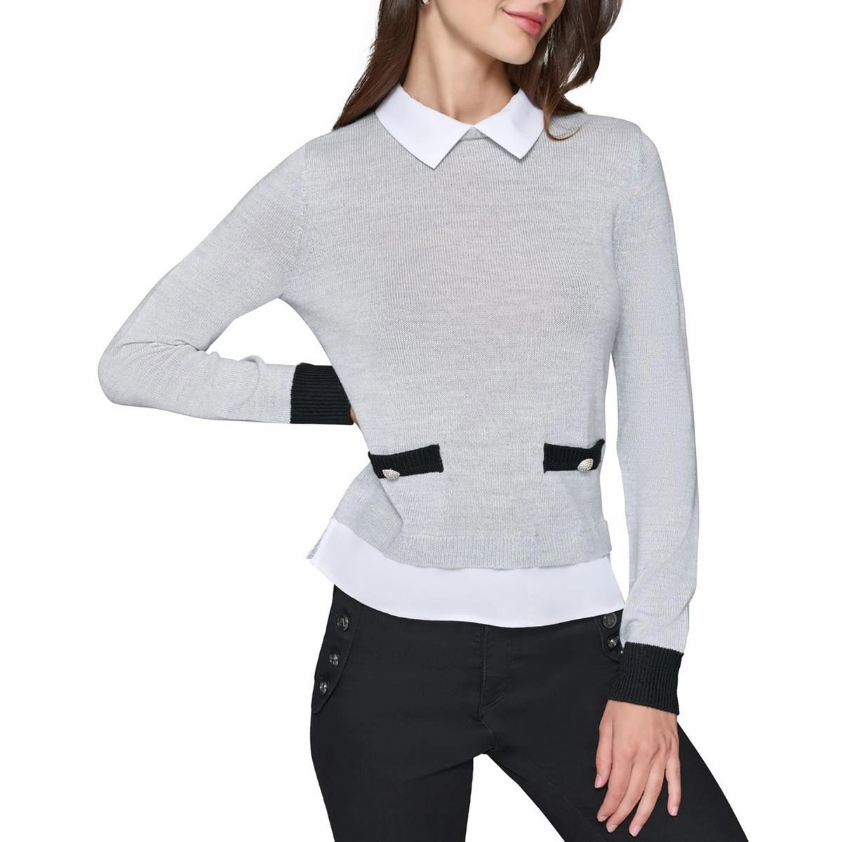 Womens Layered Knit Pullover Sweater