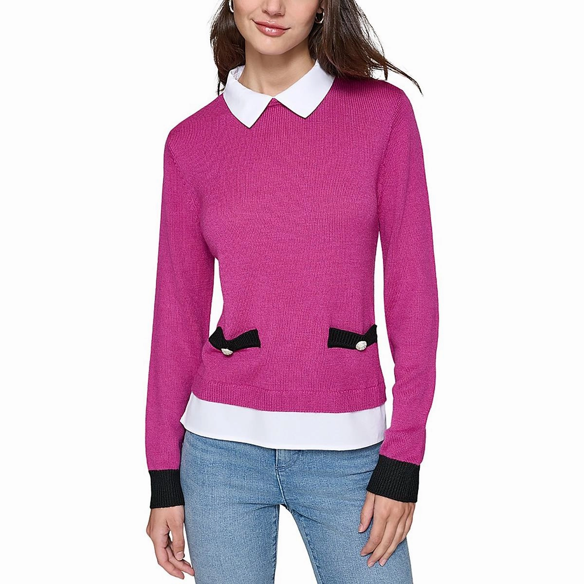 Womens Layered Knit Pullover Sweater